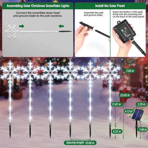 Solar Lights Outdoor Christmas Decorations 6 Pack - 96 LEDs Solar Christmas Snowflake Pathway Lights Outdoor 8 Lighting Modes, Waterproof Xmas Lights for Garden Yard, Cool White