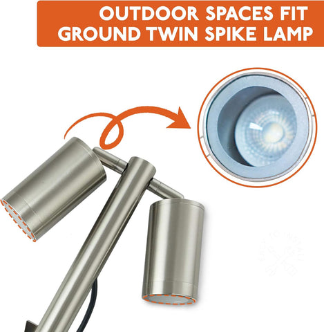 UKEW Twin Garden Spike Light - Adjustable Head GU10 LED Spike Lamp - IP65 Waterproof Tree Spotlight for Outdoor Pathway Lighting - Aluminum Ground Mount LED Compatible Fitting