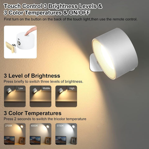 Rechargeable battery-powered LED wall light for cordless and flexible installation