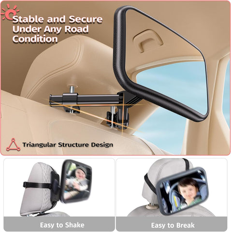 Mirrorsafe Baby Car Mirror Black – 360° Rotation Rear Seat View