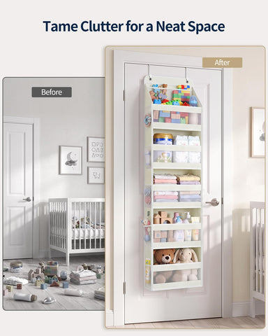 Yecaye 5-Tier Over Door Storage Organiser, Grey – Hanging Shelves with Mesh Windows for Space-Saving Home Organisation
