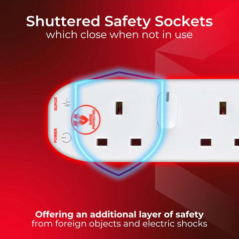 Masterplug 4-Way Surge Protected Extension Lead 2m – White 13A Power Strip with Individual Switches and LED Indicators – Keep Your Everyday Tech Powered, Protected and Tidy