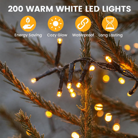 Marketo 20M 200 LED Christmas Tree Lights – Warm White Christmas String Lights with 8 Lighting Modes & Memory Function for Trees, Weddings, Parties & Home Décor