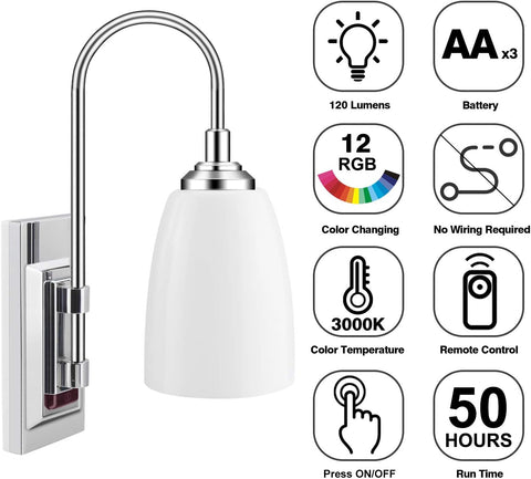 HONWELL Battery Operated LED Wall Lights 2 Pack Silver