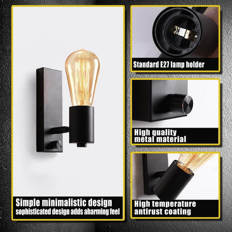 Black Dimmable Industrial Wall Lights with Switch 2 Pack