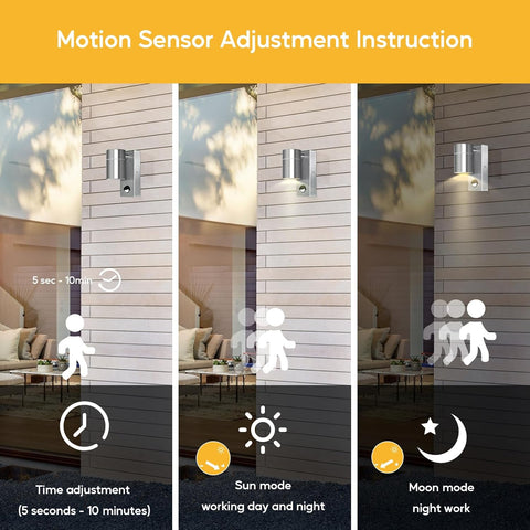LED Motion Sensor Outdoor Security Wall Light – Stainless Steel, IP44 Waterproof, GU10 Compatible