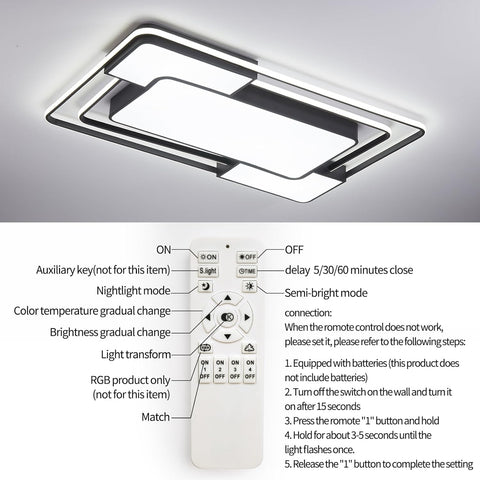 Ceiling light fixture with remote control and label on a white background
