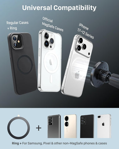 YOSH 15W MagSafe Car Mount Charger with N55 Magnetic Phone Holder for Dashboard or Vent – Fast Wireless Charging for iPhone, Samsung, Pixel