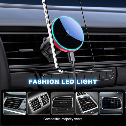 MOKPR 15W MagSafe Car Mount Charger – Red Wireless Phone Holder