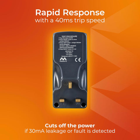 Masterplug Single Socket RCD Safety Adaptor, Black