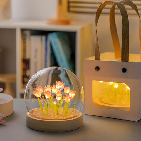 20 Tulips Flower Night Lamp with Fairy Lights – Cute Battery Powered Bedroom Decor Gift