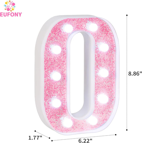 Pink Glitter LED Letter O – Battery Powered Table & Wall Light