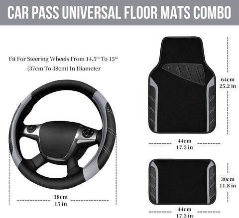 Leather Steering Wheel Cover and Waterproof Car Floor Mats
