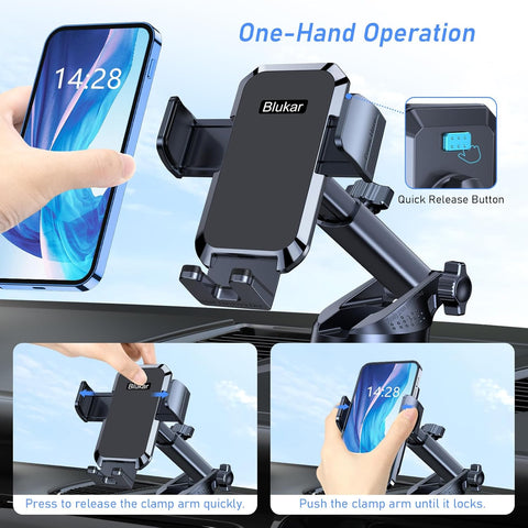 Blukar Black Car Phone Holder 360° Adjustable Mount with Strong Suction & One-Touch Release