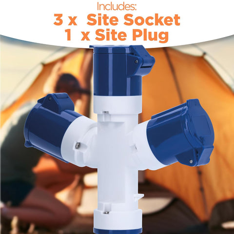Status 3 Way Splitter Adaptor, 16amp, IP44 Weatherproof – Converts Single Site Socket to 3 Way, Ideal for Camping, Caravans, Motorhomes & Construction Sites (16APT3WS1PK10)