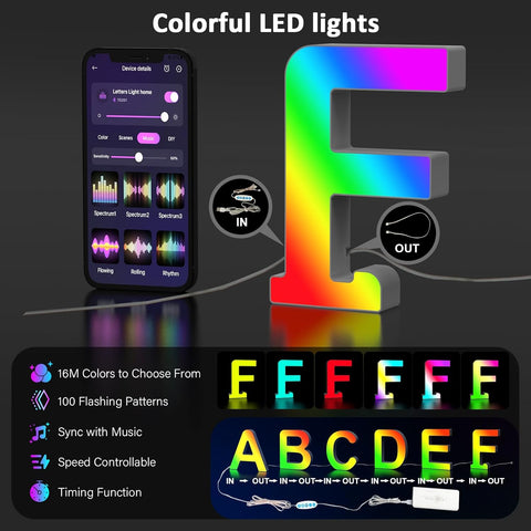 LED Light Up Letter F USB Colour Changing Night Light