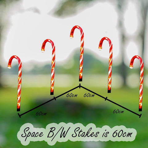 5 Pieces Christmas Pathway Lights 55cm, Red Candy Cane Stakes Battery Operated, Garden Outdoor Christmas Decorations Patio Pathway Drive Way Lights