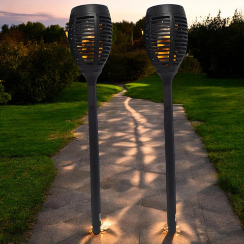 Divas World Solar Garden Stake Lights LED Flickering Flame Effect Weather Resistant Pathway Torch, Outdoor Landscape Lighting (2)