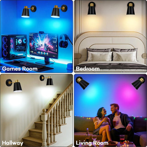 Battery Operated Wall Lights Indoor Rechargeable Wall Lights, Wireless Wall Sconces Set of 2, with Detachable Bulbs and Remote, Black Wall Light for Bedroom Living Room