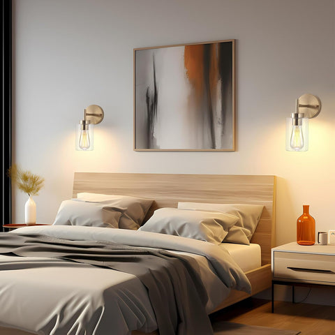 Antique Brass Glass Wall Light E27 Bathroom Sconce