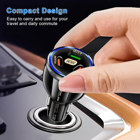 90W 3-Port USB C Fast Car Charger Adapter