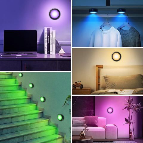 Cadrim RGB Under Cabinet Lights 6 Pack Wireless LED Puck Remote