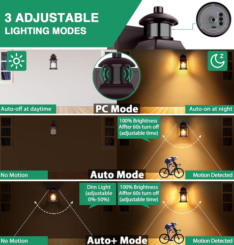 Brown Outdoor Wall Light with Motion Sensor – Waterproof Aluminum Security Wall Lantern with Bulb, Anti-Rust Outside Sconce for Garden, Porch, and Doorway