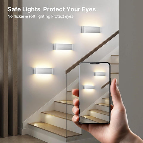 Indoor Led Wall Lights - 2 Pack 3000K/4500K/6000K Adjustable Color Temperature Wall Lights for Bedroom Living Room Kitchen Dining Room (Silvery-12 Inch, 2 Pack)