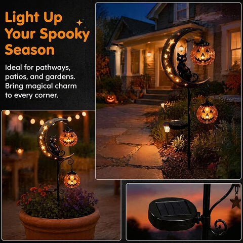 Solar Halloween Garden Stake Light Pathway Lighting Black Cat Pumpkin Moon