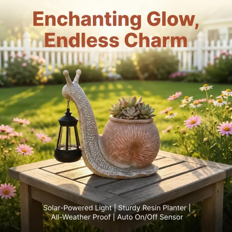 Planter with Solar Light Resin Snail Figure