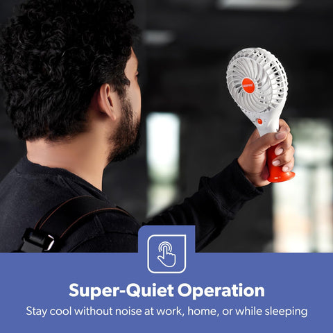 Rechargeable Mini Handheld Fan USB Portable 3 Speed 8Hr Runtime Orange