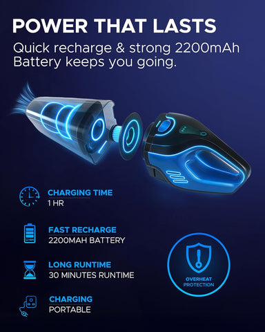 KEPLIN Black/Blue Cordless Handheld Vacuum Cleaner – Wet & Dry, 30-Min Runtime