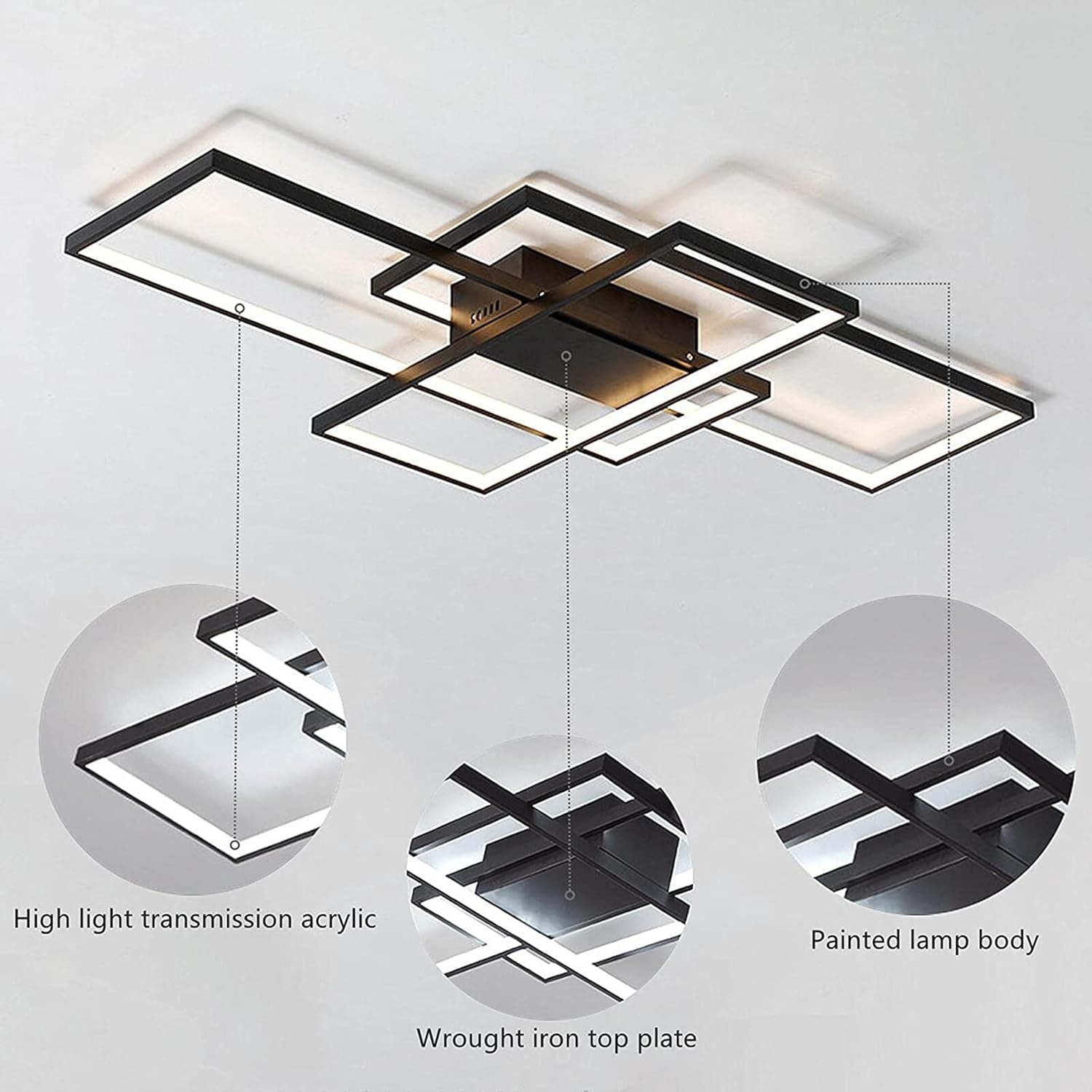Ceiling light fixture with detailed components on a white background