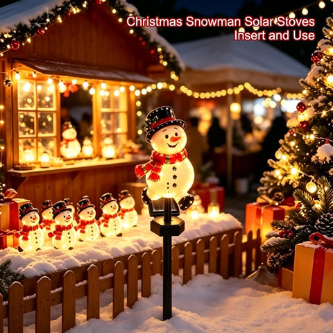 Solar Christmas Snowman Pathway Lights - 2 Piece Weatherproof LED Stake