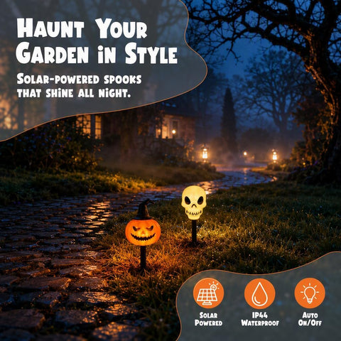 Halloween Solar Pathway Lights 5 Pack, Pumpkin Skull Ghost Stake Lamp