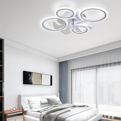 Modern LED Ceiling Fan with Lights – 63cm Dimmable 4-Ring Flush Mount Fan with Remote, 6 Speeds, Quiet Bedroom & Living Room