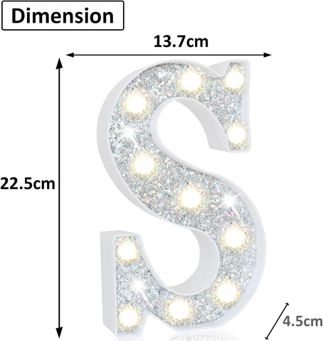 Silver Glitter LED Letter S – 8.86 Inch Marquee Light
