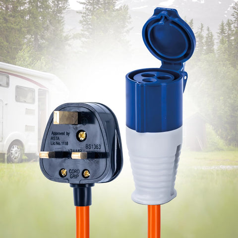 Status UK Plug to 16A Site Socket, 20cm, Adaptor Cable Perfect for Camping Caravan, Motorhome, Campervan, IP44, Weatherproof, 16ASTUKPLUG1PK10