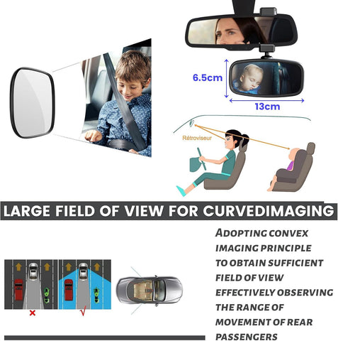 Car Mirror Baby Rear View 360° Rotatable Safety Seat Mirror Black