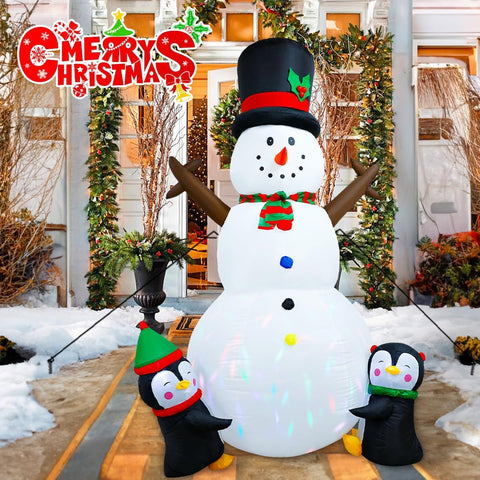 8FT Inflatable Snowman Christmas Decoration with Rotating LED Lights
