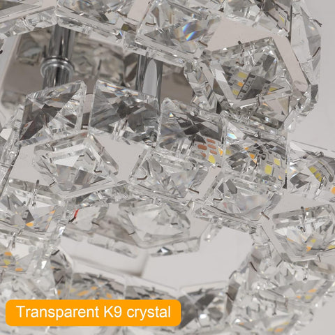Crystal LED Ceiling Light Fixture, Square Flush Mount 3-Color Chandelier for Bedroom, Kitchen, Hallway