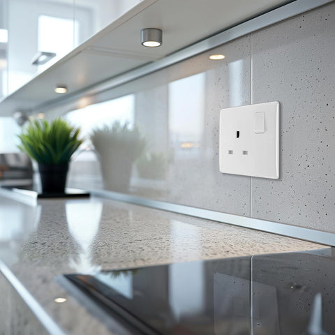 BG Electrical Single Switched Power Plug Wall Socket, Round Edge, Nexus 800 Series, White Moulded, 13A, 821
