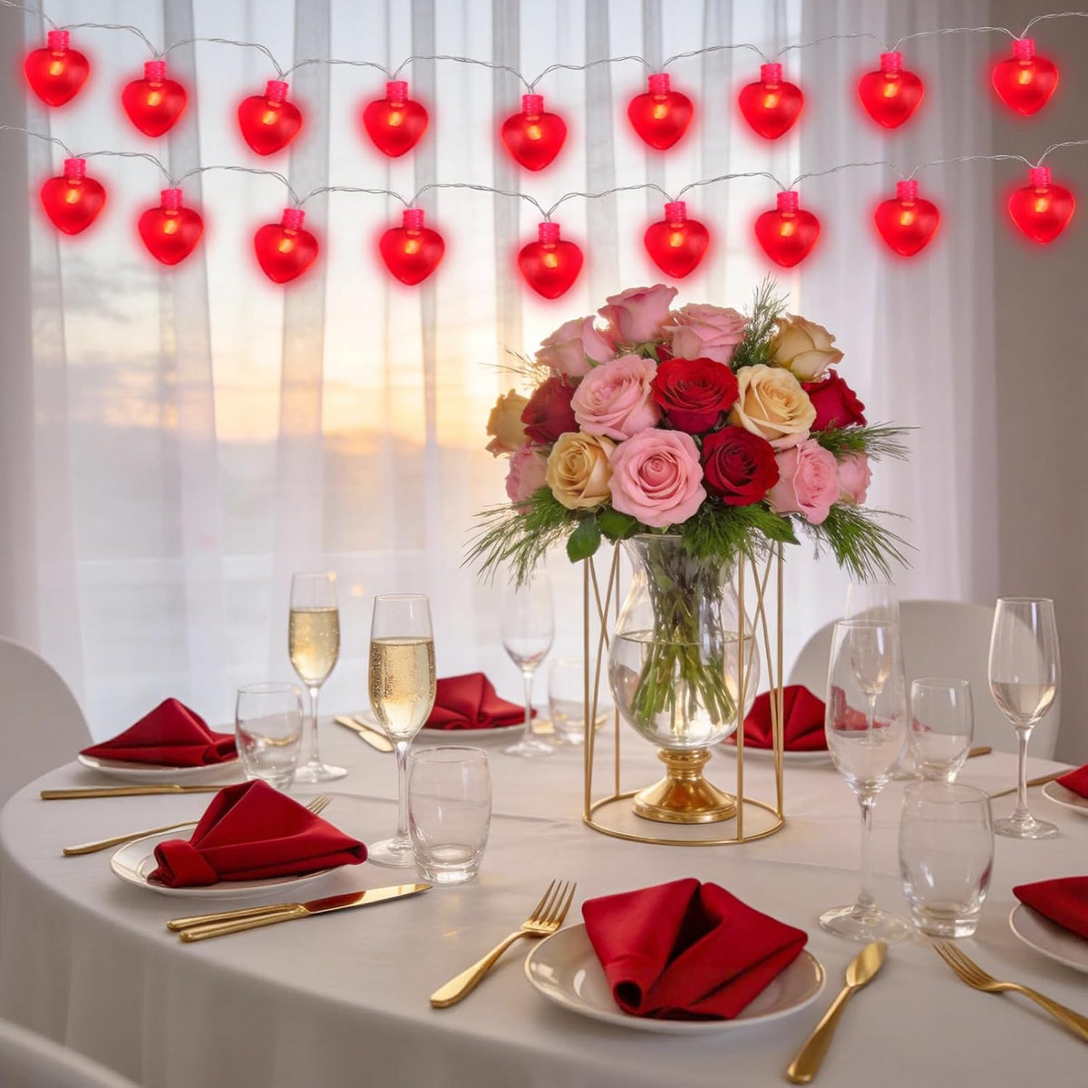 Red Heart Fairy String Lights Battery Operated, 20 LED Romantic Love Lights for Valentine’s Day, Weddings & Anniversaries Indoor Decor