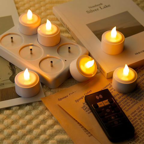6PCS Rechargeable LED Tea Lights with Charging Base, Remote Timer Flameless Tealight Candles for Home & Party Décor