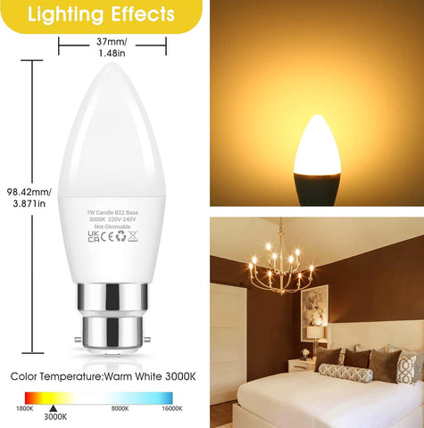 B22 Candle LED Bulbs 7W 60W Equivalent Warm White 6 Pack