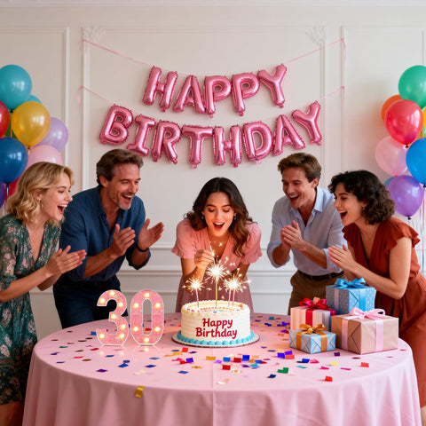 Pink LED Marquee Number 30 Light Sequin Birthday Party Decoration