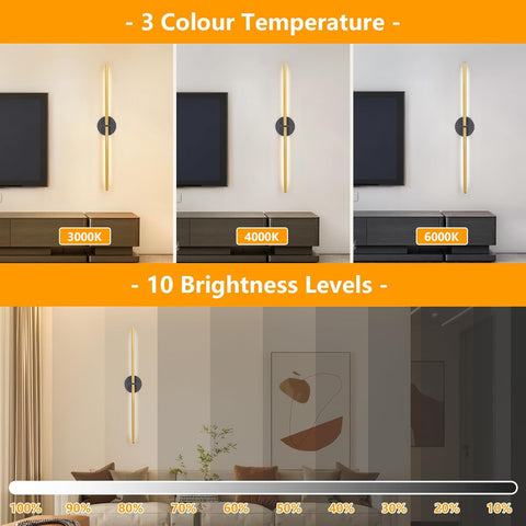 Rechargeable Gold Wall Sconce Lights Set of 2, 77cm, Remote Control