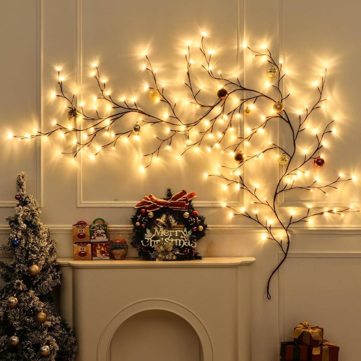 ENEN Twig String Fairy Lights 2.3m 144 LED Warm White Willow Vine Lights with Remote & 8 Modes – Bendable Indoor Wall, Bedroom & Home Décor