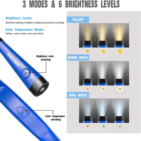 Lake Blue LED Neck Book Light – Hands-Free, USB-C Rechargeable Light with 3 Color Modes, 6 Brightness Levels & Flexible Arms – Ideal for Bedtime Reading, Knitting, Camping & More