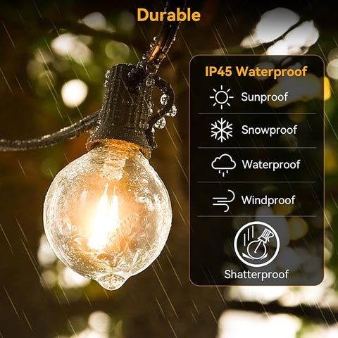 Shatterproof plastic LED bulb close-up outdoors

